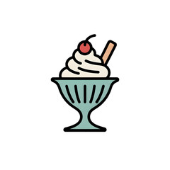 A delicious-looking sundae with whipped cream and a cherry on top served in a vintage glass