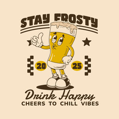 Retro Beer Glass Character Stay Frosty Artwork