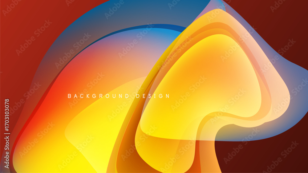 Poster abstract fluid shapes, vibrant colors blend. dynamic composition over dark background. modern design