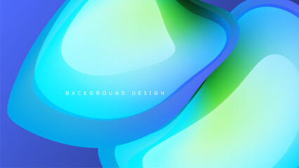 Abstract fluid shapes, vibrant blues, greens, yellows. Modern design, smooth gradients, dark background creates contrast.