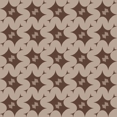 Vintage floral seamless pattern with brown swirls and geometric star shapes for a decorative textile illustration
