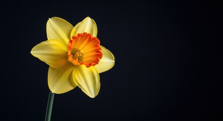 Fototapeta premium Captivating single daffodil blossom contrasting against a dark backdrop