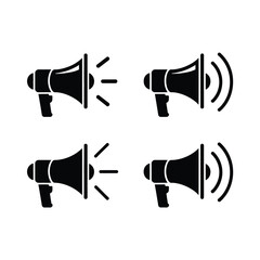 Black megaphone icons with sound waves and lines announcement broadcast