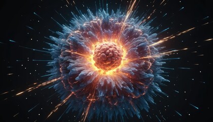 Glowing planet and sun in space with bright light and energy