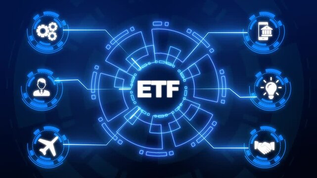 Neon Exchange traded fund stock market trading investment financial concept. ETF
