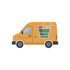 Fresh groceries delivery van online supermarket vector illustration