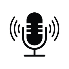 Black microphone icon with sound waves audio
