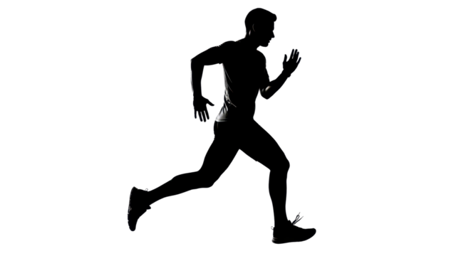 Silhouette of a running man, action shot isolated PNG with Transparent Background