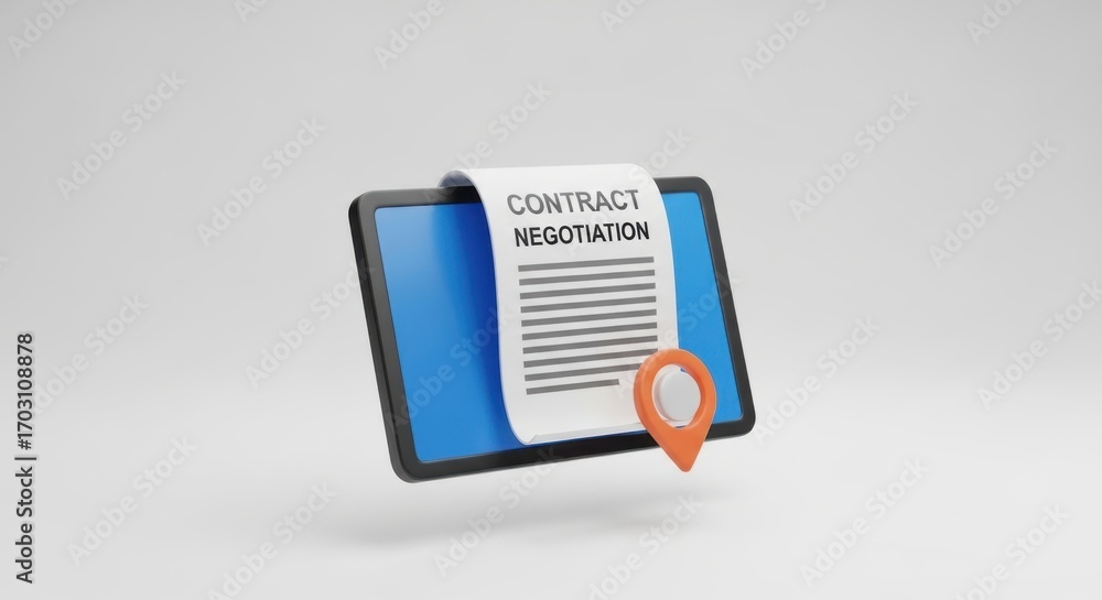 Poster electronic contract negotiation on digital tablet with location indicator