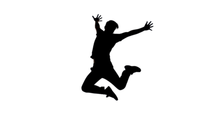 Silhouette of a man jumping with joy and excitement isolated PNG with Transparent Background