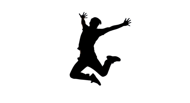 Silhouette of a man jumping with joy and excitement isolated PNG with Transparent Background