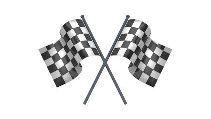 Dynamic checkered flags crossed, symbolizing triumph and competition on an isolated stage