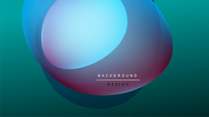 Abstract design features overlapping colorful shapes. Gradient blends create smooth transitions, modern aesthetic. Dark background enhances vibrancy.