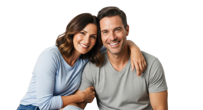 Happy couple embracing and smiling isolated PNG with Transparent Background - Powered by Adobe