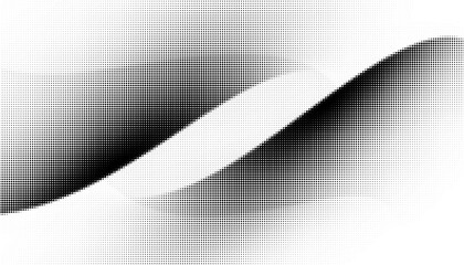 Abstract Black and White Wave, Flowing Shapes, Halftone Texture, Transparent Background