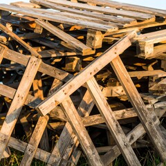 Wooden pallets stacked haphazardly