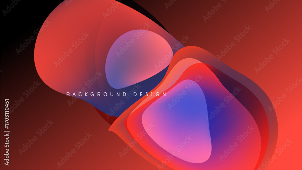 Poster abstract fluid shapes overlap, creating vibrant redblue gradients. dark background emphasizes flowin