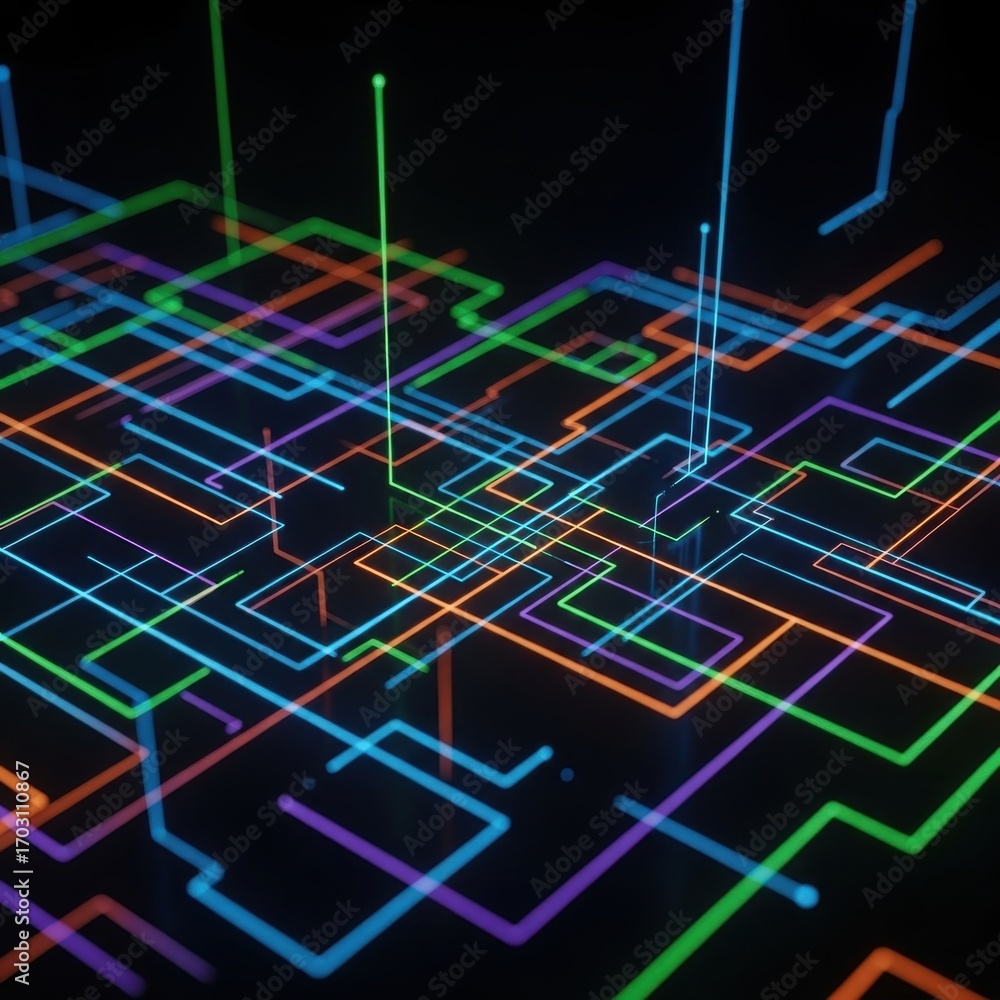 Poster abstract glowing circuit board illustration with connections and data flow