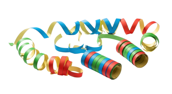 Colorful coiled party streamers isolated PNG with Transparent Background