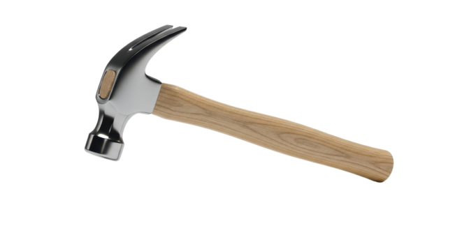 Claw hammer with wooden handle isolated PNG with Transparent Background