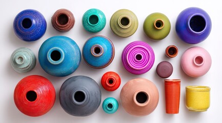 Fototapeta premium Collection of colorful ceramic vases and pots