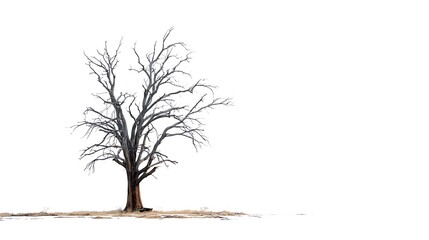 Awesome photo of bare tree isolated on white background in winter season with copy space.