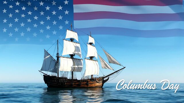 columbus day sailing ship american flag ocean historic