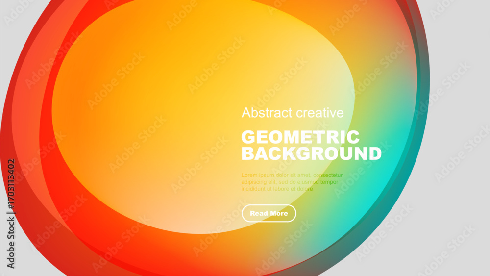 Poster vibrant overlapping circles create dynamic gradient background. text block, button present. modern d