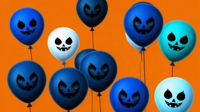 Looping Flying Halloween Balloons on an Orange Background