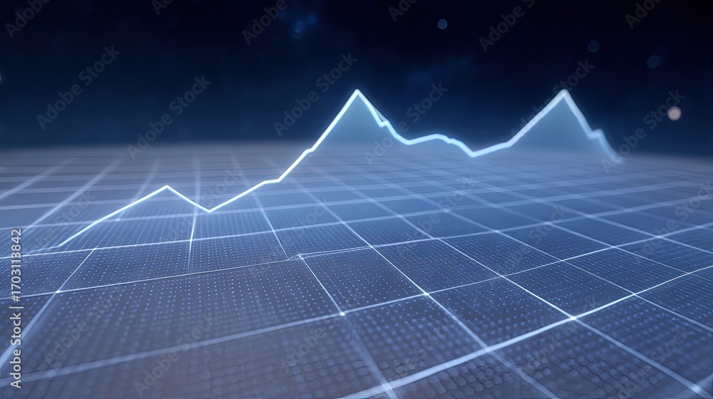 Aufkleber abstract digital financial graph with rising trends and data points on a dark background for busines