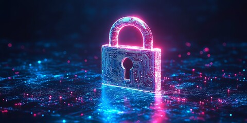 Futuristic 8K holographic lock in vibrant colors