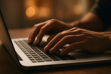 Close-Up of Hands Typing on Laptop Keyboard