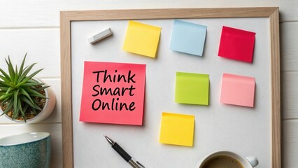 Think Smart Online Message on Whiteboard with Colorful Sticky Notes