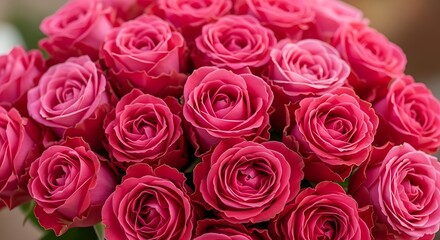 Vibrant Pink Rose Bouquet - A Close-Up of Freshly Bloomed Flowers.