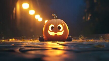 Luminescent pumpkin on dark background, great for seasonal content and Halloween imagery