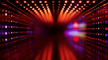 Perspective view of red and purple lights for backgrounds, concert promotions, party invitations, event flyers, abstract concepts, festive banners.