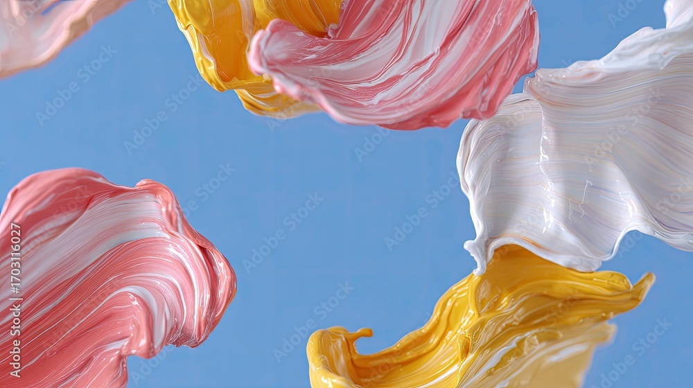 Poster colorful swirls of paint in abstract form against a soft blue background for art and design projects