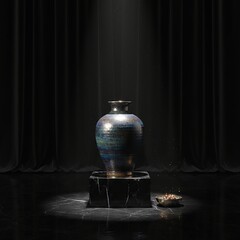 Elegant Ceramic Vase on Marble Pedestal with Dramatic Lighting