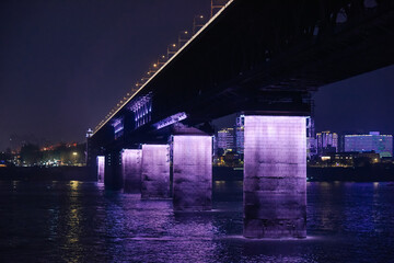 a beautiful night view of Wuhan Yangtze River Bridge in Hubei, China