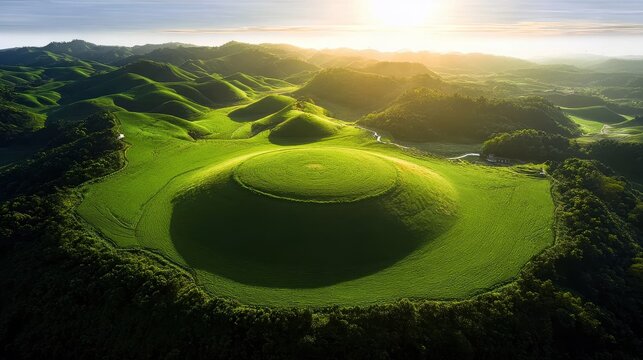 Gentle slopes with green grass at dusk, great for wallpaper designs and tranquil imagery