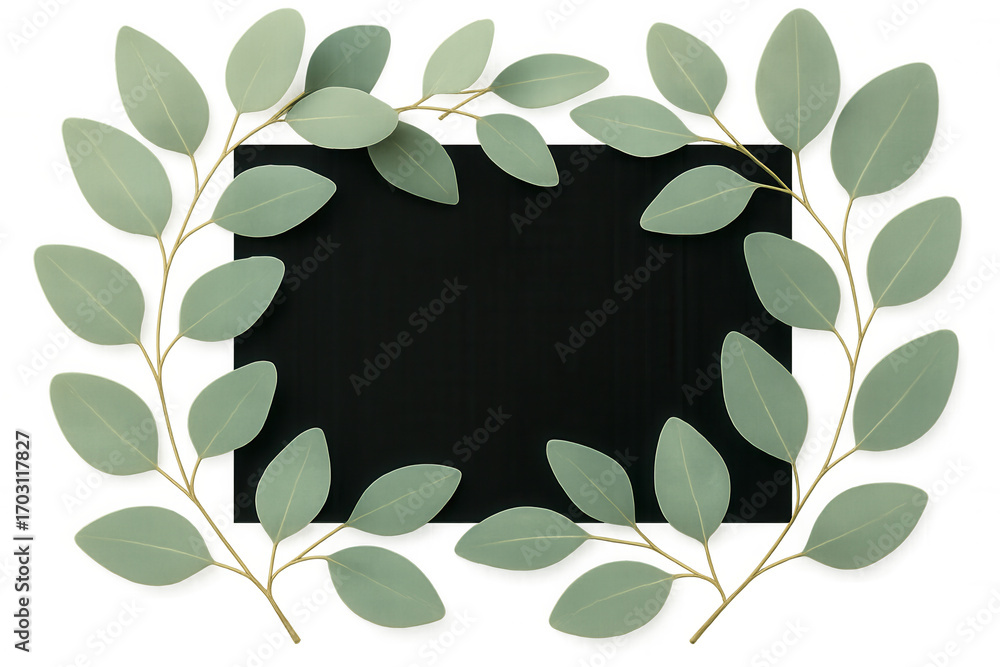 Aufkleber eucalyptus branches creating natural frame around black rectangular space, showcasing botanical eleg