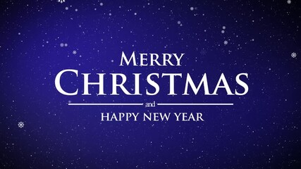 festive Christmas card with the message merry Christmas and happy new year displayed in elegant white lettering against a deep blue background with falling snowflakes creating a magical atmosphere - Powered by Adobe
