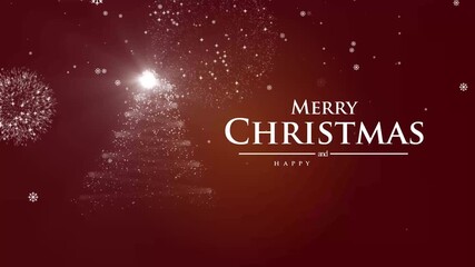 Festive merry Christmas & new year greeting card with white text and a stylized Christmas tree on a red background, perfect for holiday greetings, invitations, festive designs with a touch of warmth. - Powered by Adobe