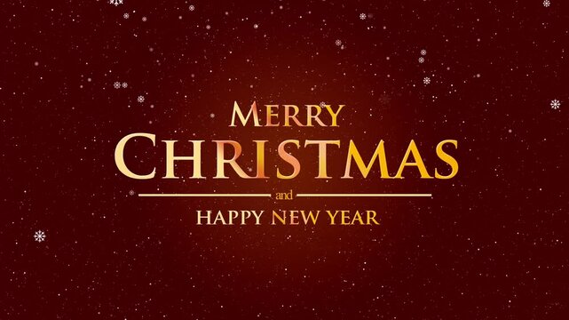 Elegant merry Christmas and happy new year animation with golden text and particles on a red background, perfect for holiday greetings and festive projects, creating a warm atmosphere.