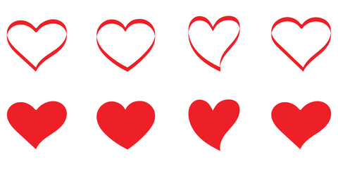 Red heart icons set. Heart icon. Different simple vector of hearts and love. Heart collection. Vector illustration.
