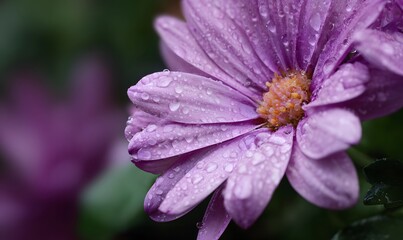 Fototapeta premium a purple daisy petal with water droplets on it, purple background,
