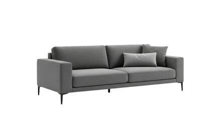 Modern gray sofa with pillows for living room isolated PNG with Transparent Background