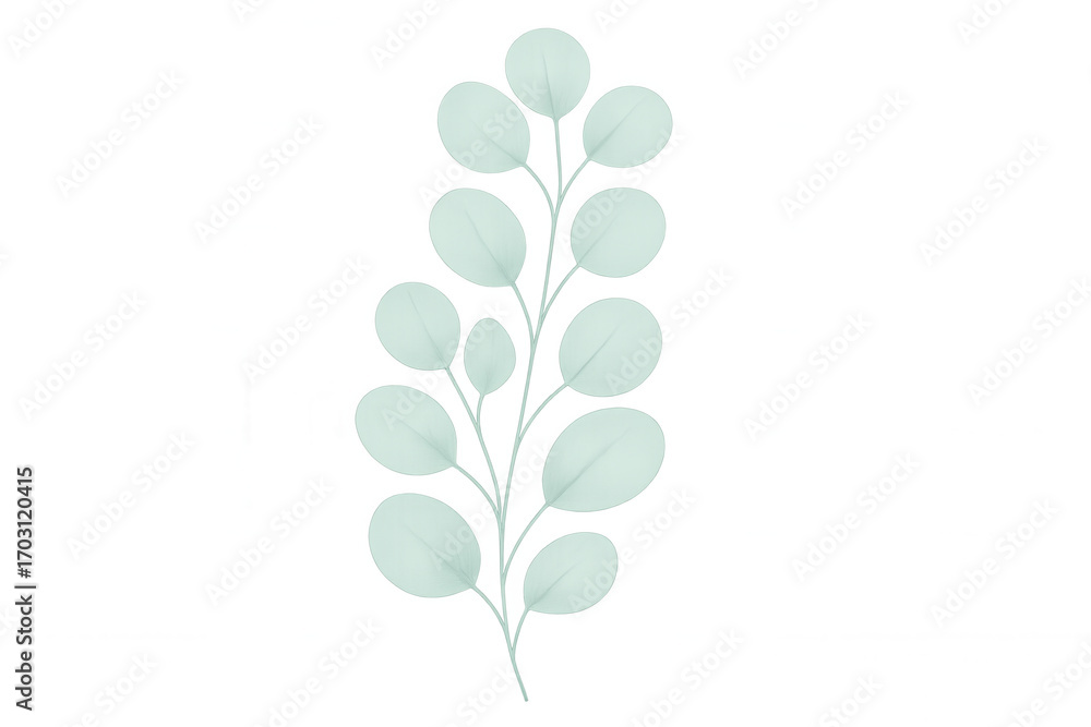 Aufkleber light green eucalyptus branch with round leaves creating a delicate and natural element on a transpa