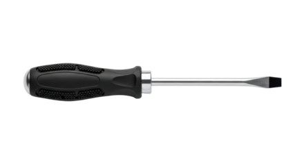Flathead screwdriver with black handle isolated PNG with Transparent Background