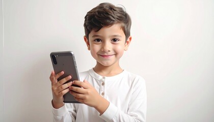 Fototapeta premium スマートフォンを持つ笑顔の子供